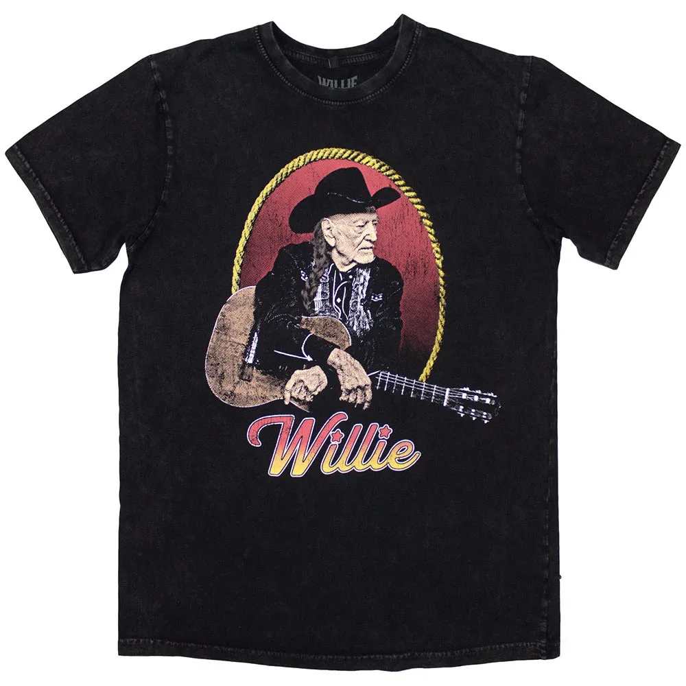 Willie Nelson Unisex Stone Wash T-Shirt: Lasso Portrait (X-Large)
