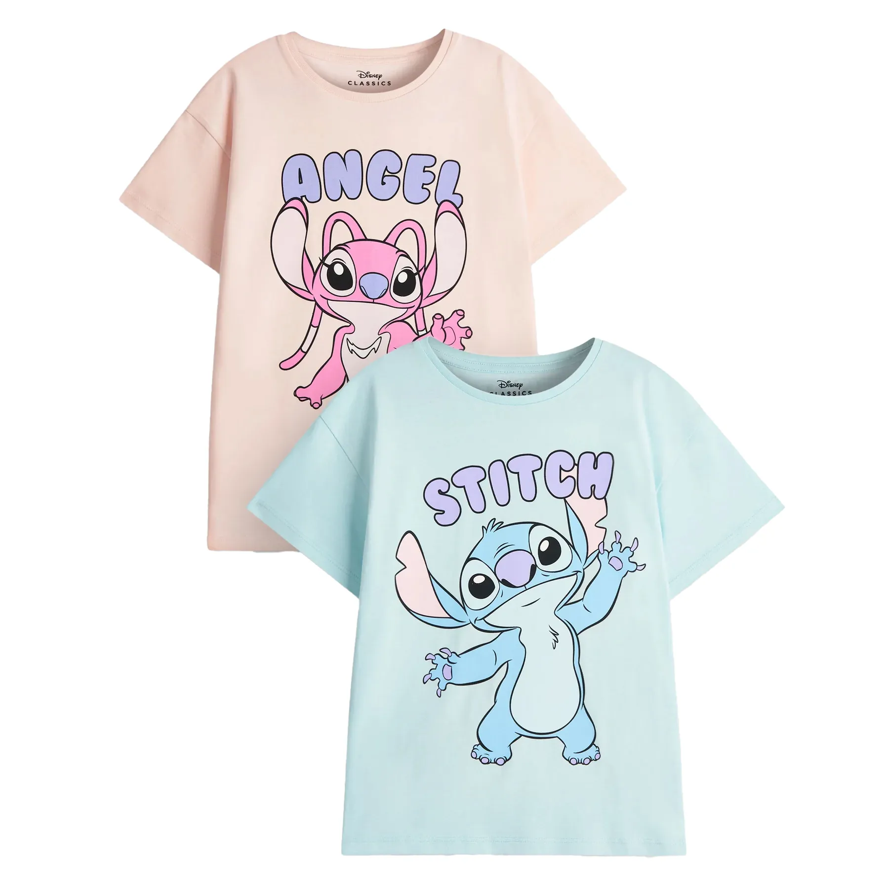 Lilo & Stitch Girls Stitch & Angel Short-Sleeved T-Shirt (Pack of 2)
