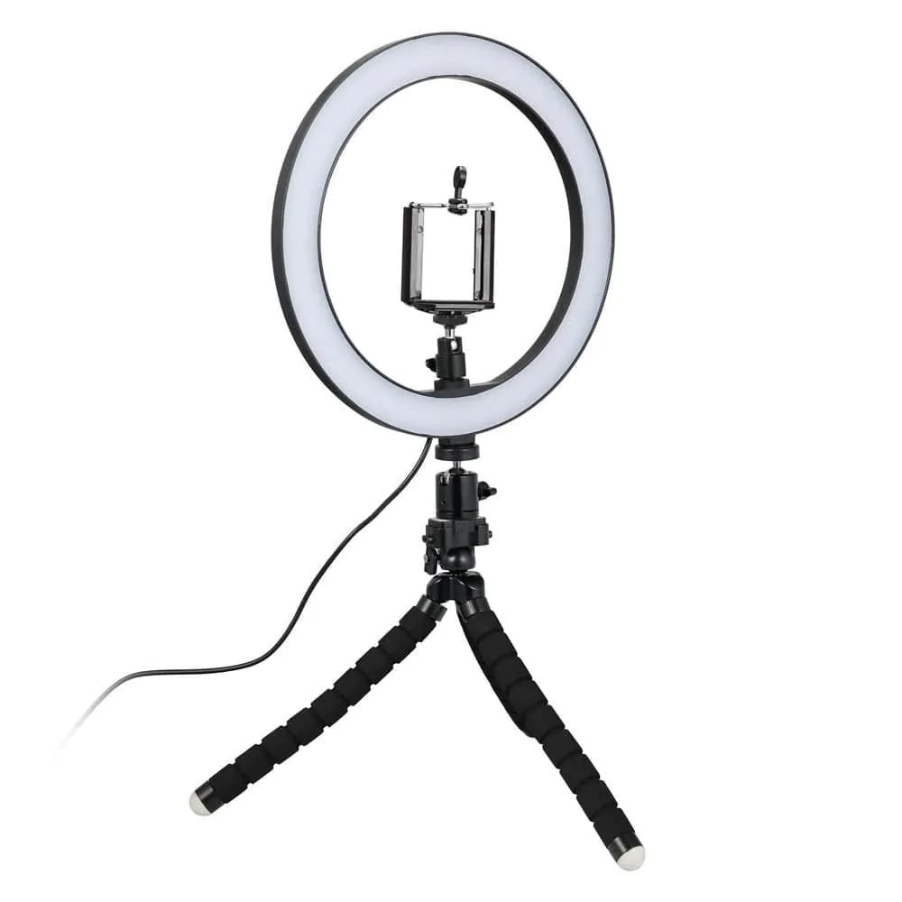 Selfie-lampe/Ring light (26 cm) med formbart stativ