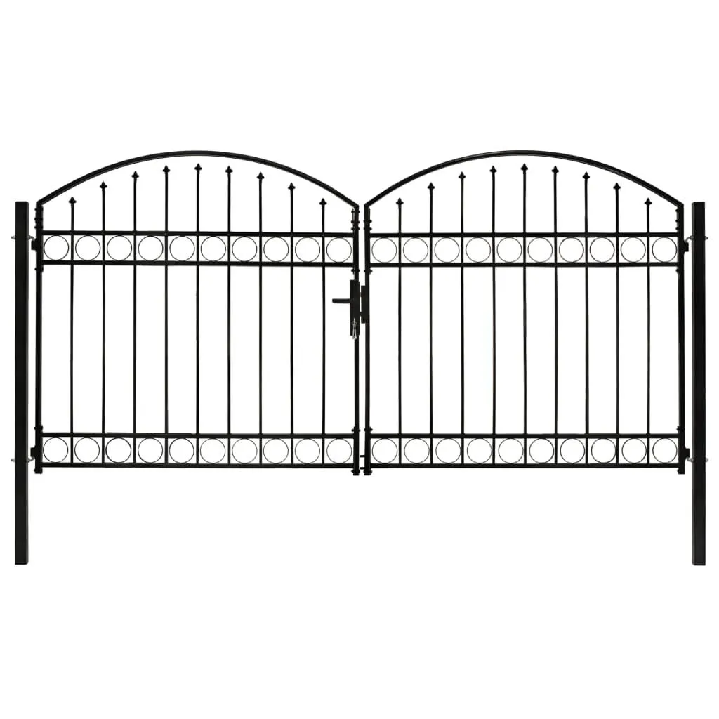 vidaXL Hageport med dobbel dør og buet topp stål 300x125 cm svart