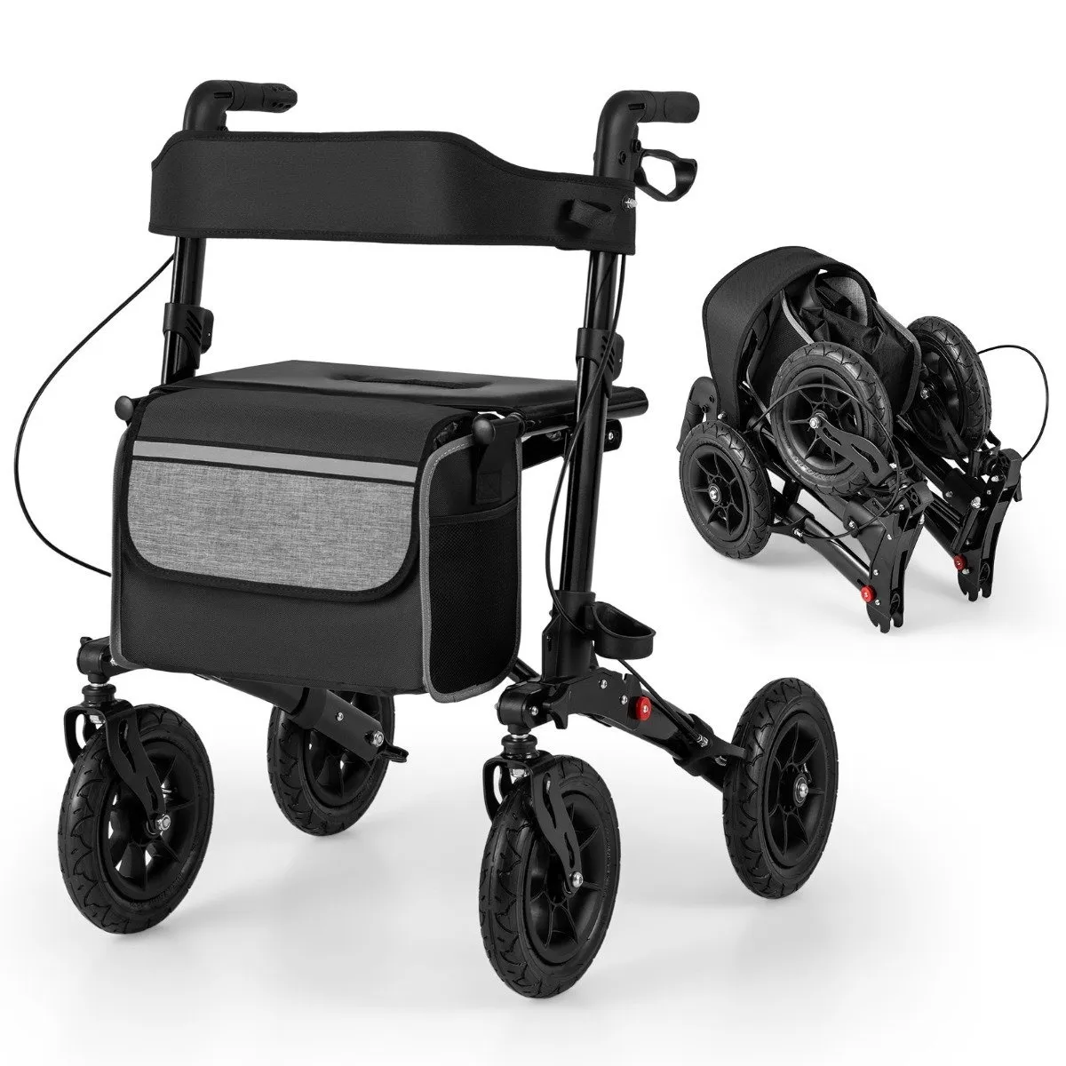 Sammenleggbar lettvektsrollator med luftdekk, aluminium, 140 kg Kapasitet