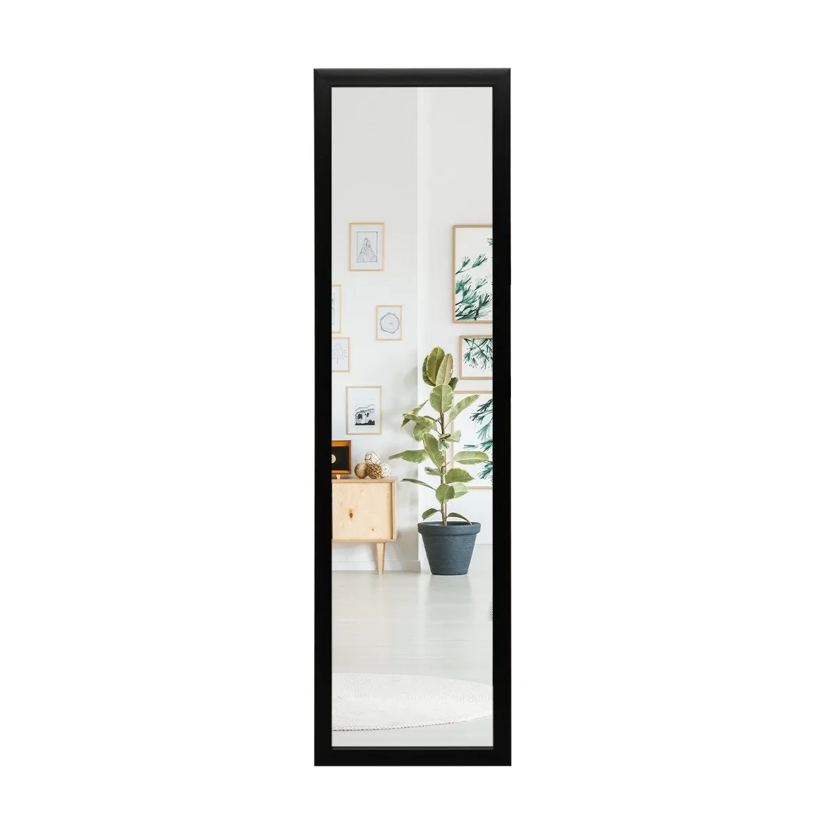 Rektangulært helspeil med opphengskrok for dør 33x119cm sort
