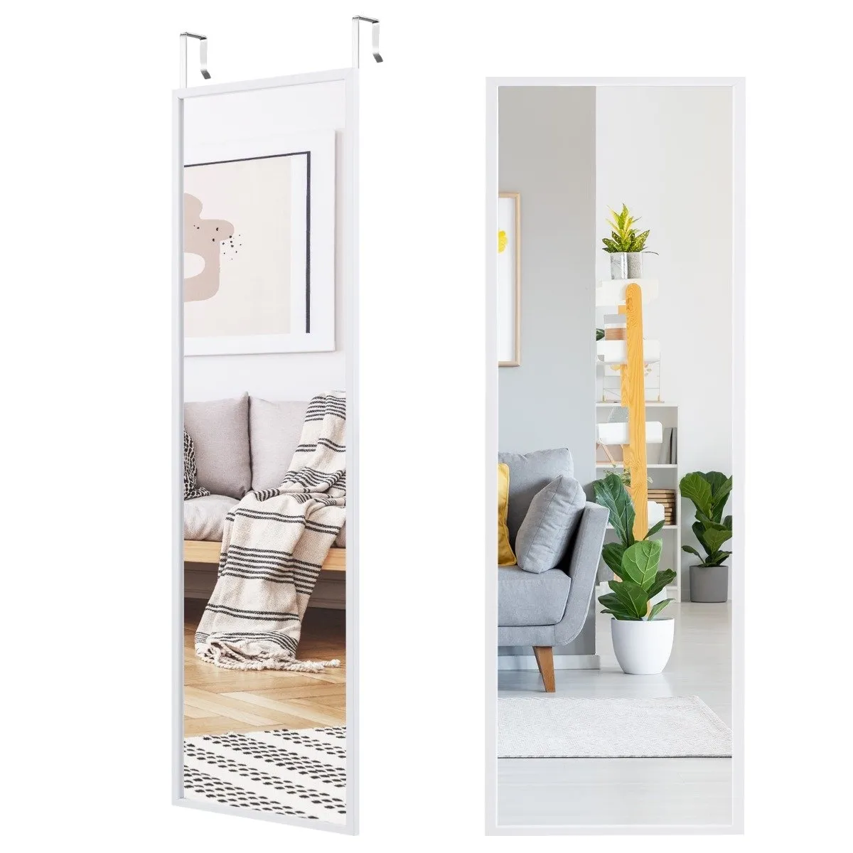 Full Lengde Speil Veggspeil Dørspeil Full Lengde Speil Hengende Speil 36,5 x 1,5 x 107 cm Hvit