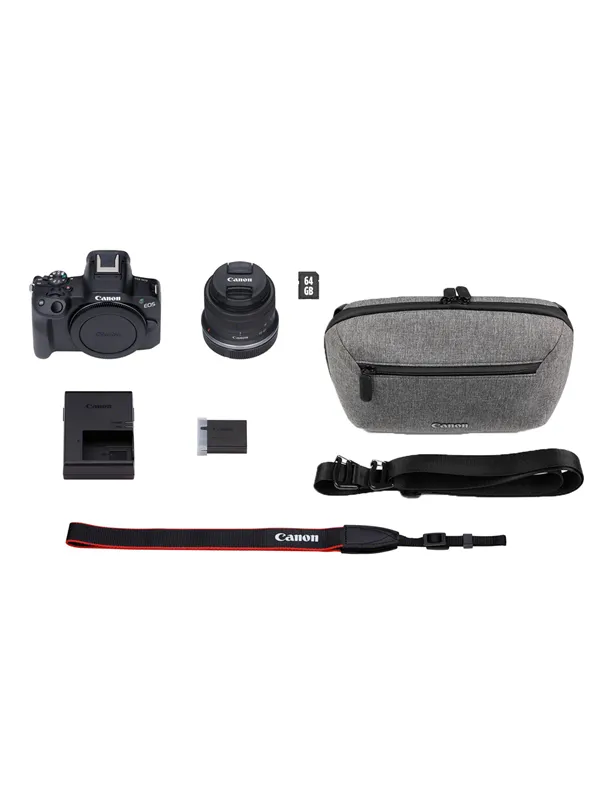 Canon EOS R50 + RF-S 18-45mm Reisesett (Skulderbag & 64GB SD-kort)