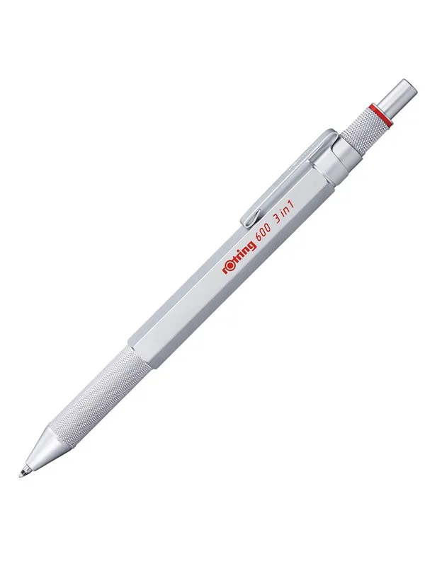 Rotring rOtring 6 3-in-1 Multicolour Pen and Mechanical Pencil | Black & Red Ballpoint Pen Tips | 1 Mechanical Pencil Tip (.5mm) | Silver Barrel