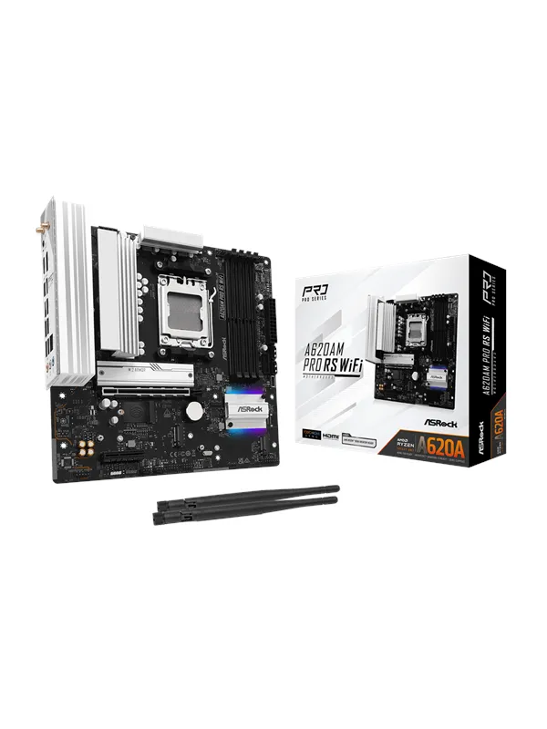 ASRock A620AM PRO RS WIFI Hovedkort - AMD A620A - AMD AM5 socket - DDR5 RAM - Micro-ATX
