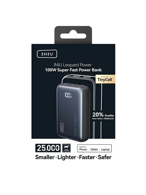 INIU Leopard Power 100W P63-P1 Nødlader - Grey - 25000 mAh
