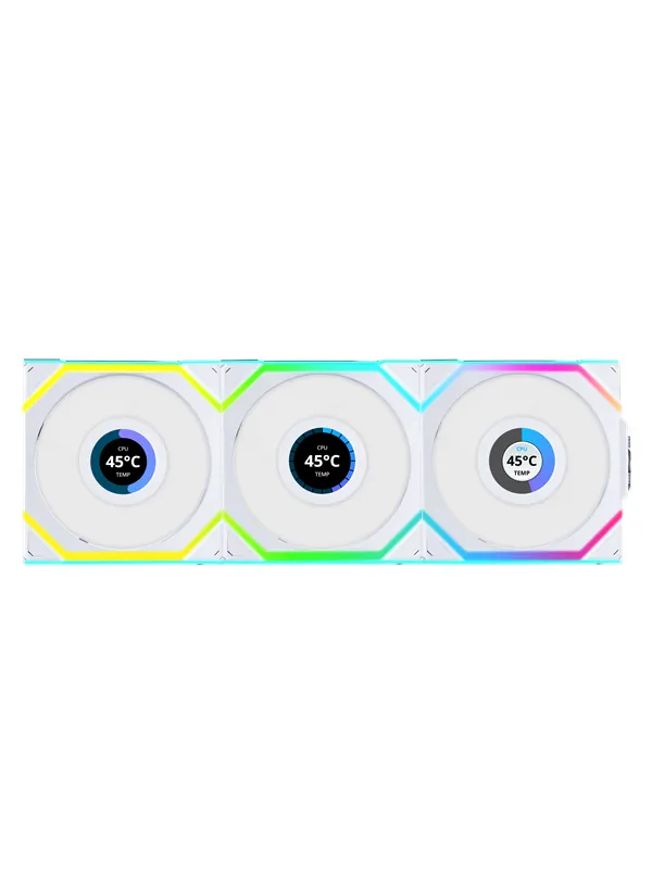 Lian Li UNI FAN SL Wireless LCD Reverse 3 pack White - Kabinettvifte - 120mm - Hvit med RGB-lys - 29 dBA
