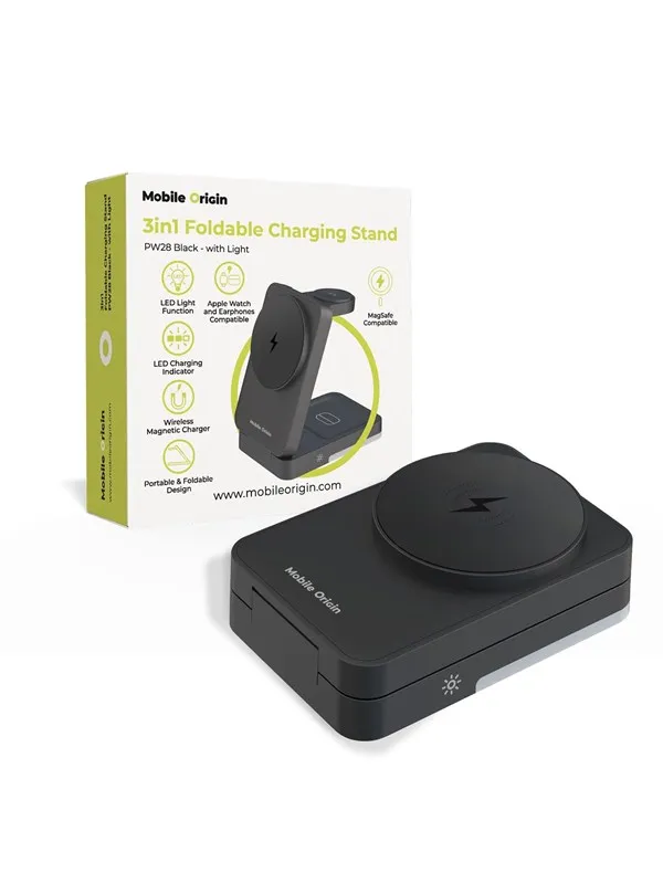 Mobile Origin PW28 3in1 Foldable Charging Stand with light - Black
