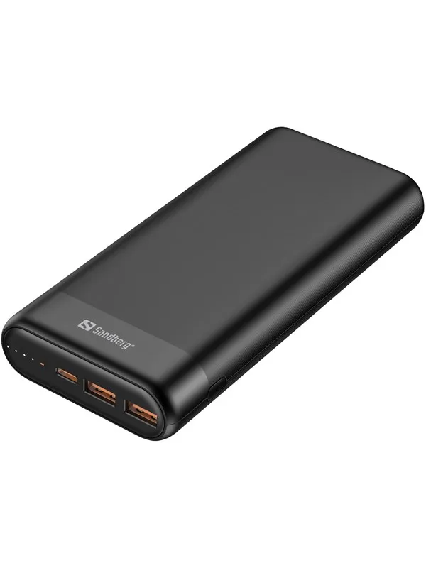 Sandberg Powerbank 20000 PD65W+2xQC3.0 Nødlader - Svart - 20000 mAh