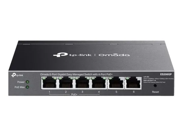 TP-Link Omada ES206GP, Håndtert, Gigabit Ethernet (10/100/1000), Strøm over Ethernet (PoE), Kan monteres på vegg