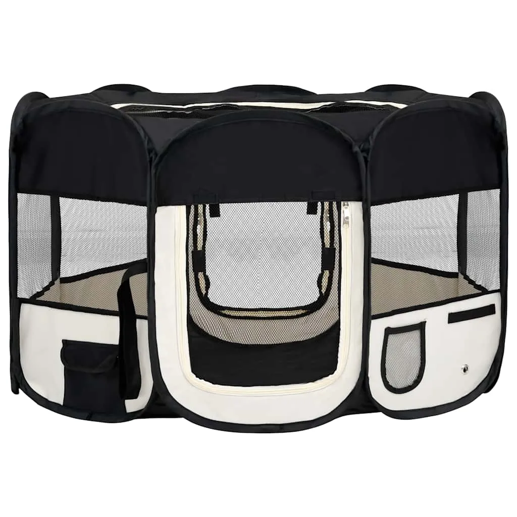 vidaXL Sammenleggbar lekegrind for hunder bæreveske svart 125x125x61cm