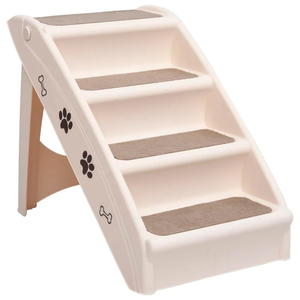 vidaXL Hundetrapp sammenleggbar kremhvit 62x40x49,5 cm