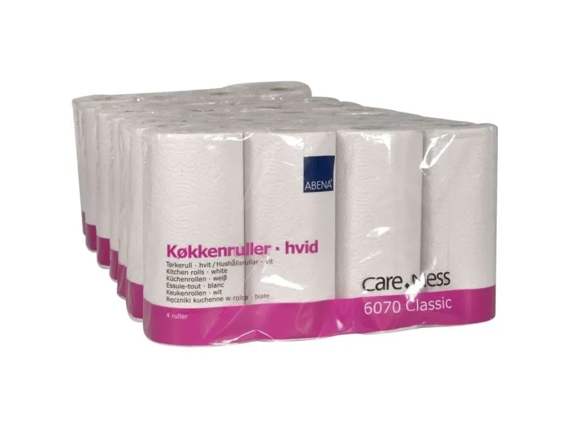 Kjøkkenrull, ABENA Care-Ness Classic, 2-lags, 17,85 m x 22 cm, Ø10,5 cm, hvit, blandede fibre - (7 pakker x 4 ruller)