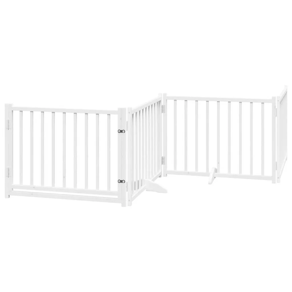 vidaXL Hundeport dør sammenleggbar 4 paneler hvit 320 cm heltre gran