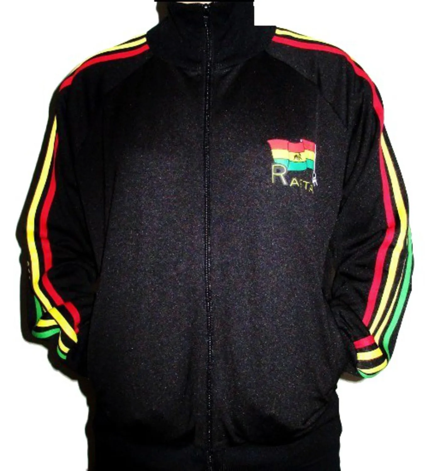 Rasta Genser Glidelås - Svart med Rasta Print