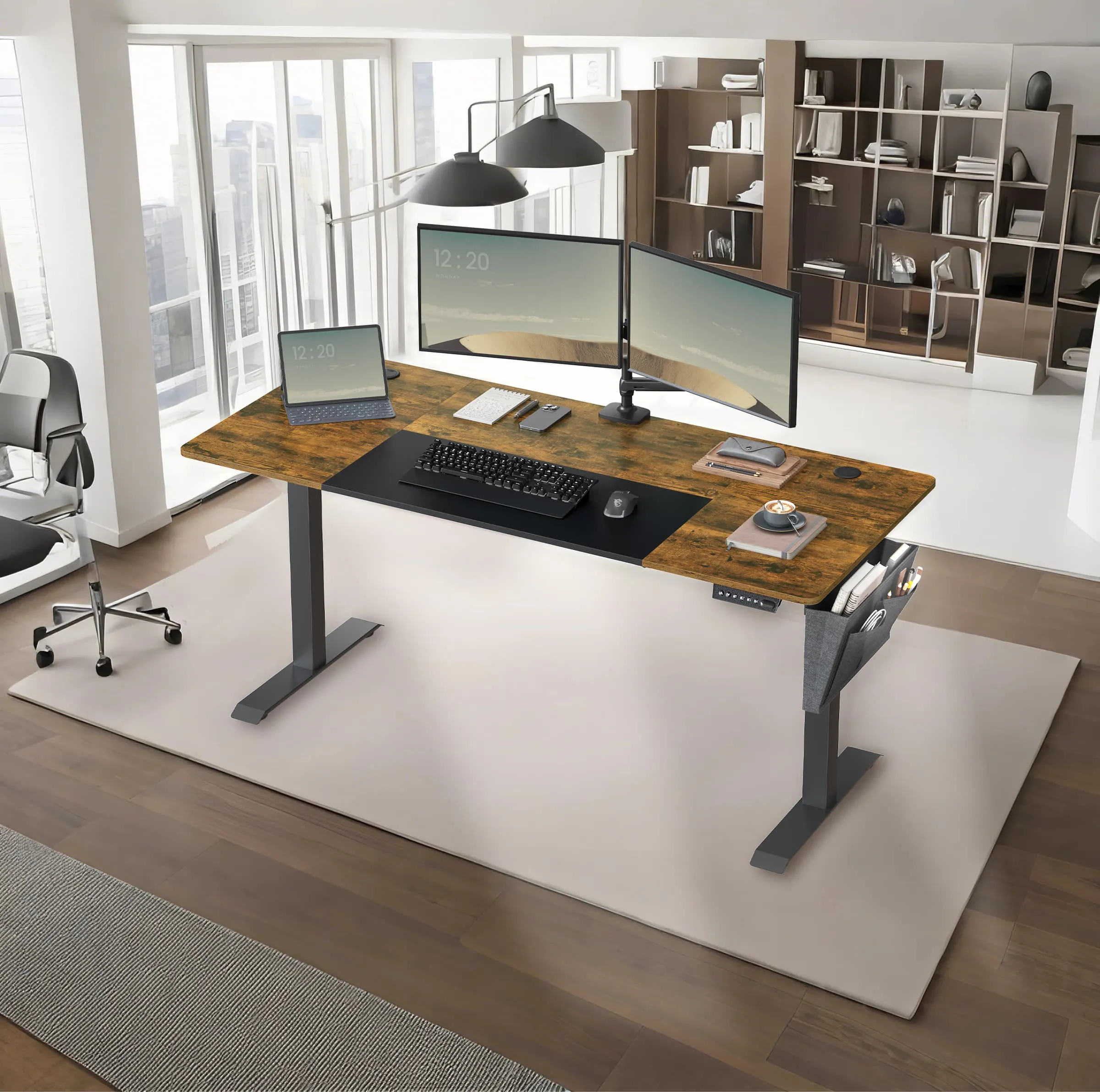 Elektrisk hev- og senkbart skrivebord, 70x160x72-120 cm, brunsvart