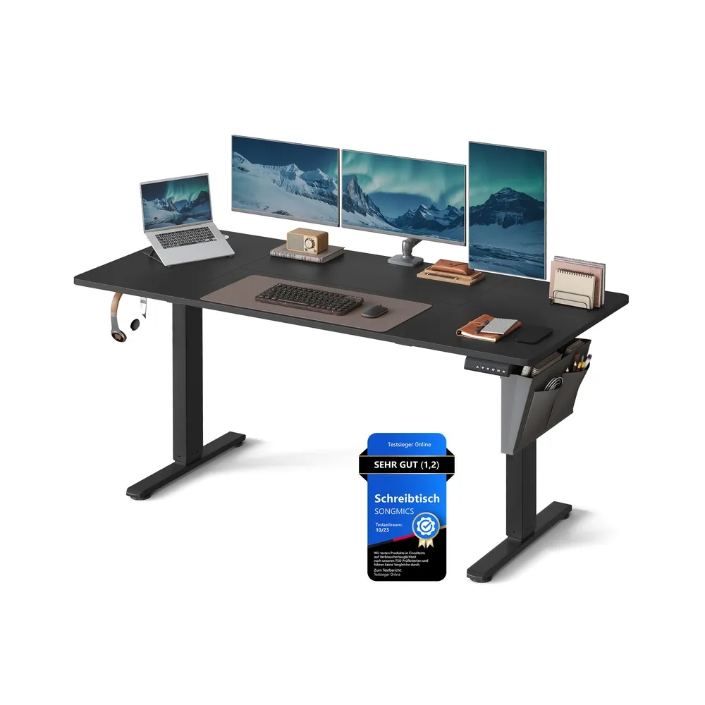 Elektrisk hev- og senkbart skrivebord, 70x160x72-120 cm, svart