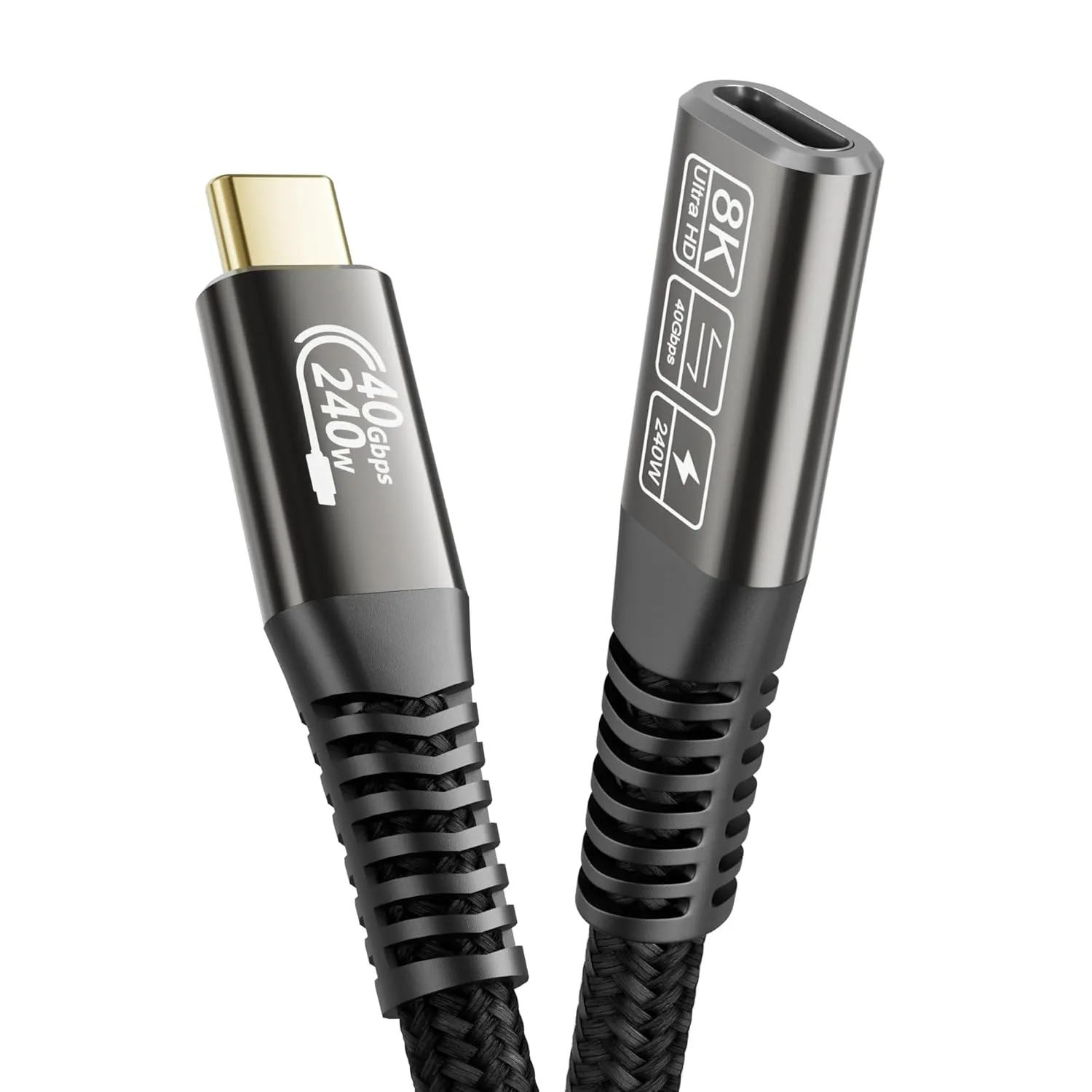 NÖRDIC 1m Thunderbolt 4 forlengelseskabel, USB-C hann til hunn, 240W hurtiglading, 40Gbps, 8K 60Hz