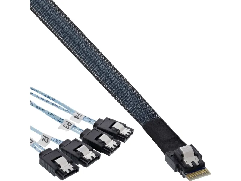 InLine 27646A, 0,5 m, SFF-8654 male, 4x SATA 7-pin, Rett, 12 Gbit/s, Svart