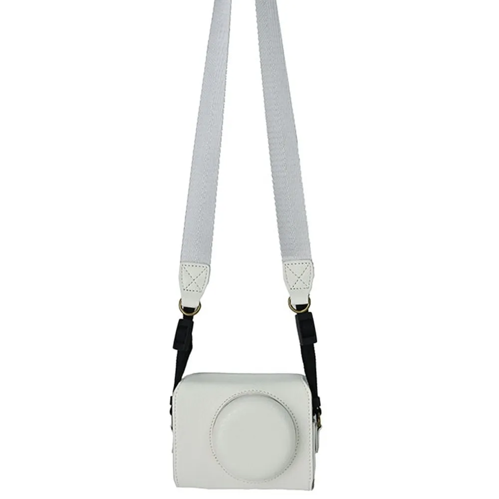 Sony ZV-1F Protective Cover Litchi Textured Vegan Leather Camera Case with Shoulder Strap - White