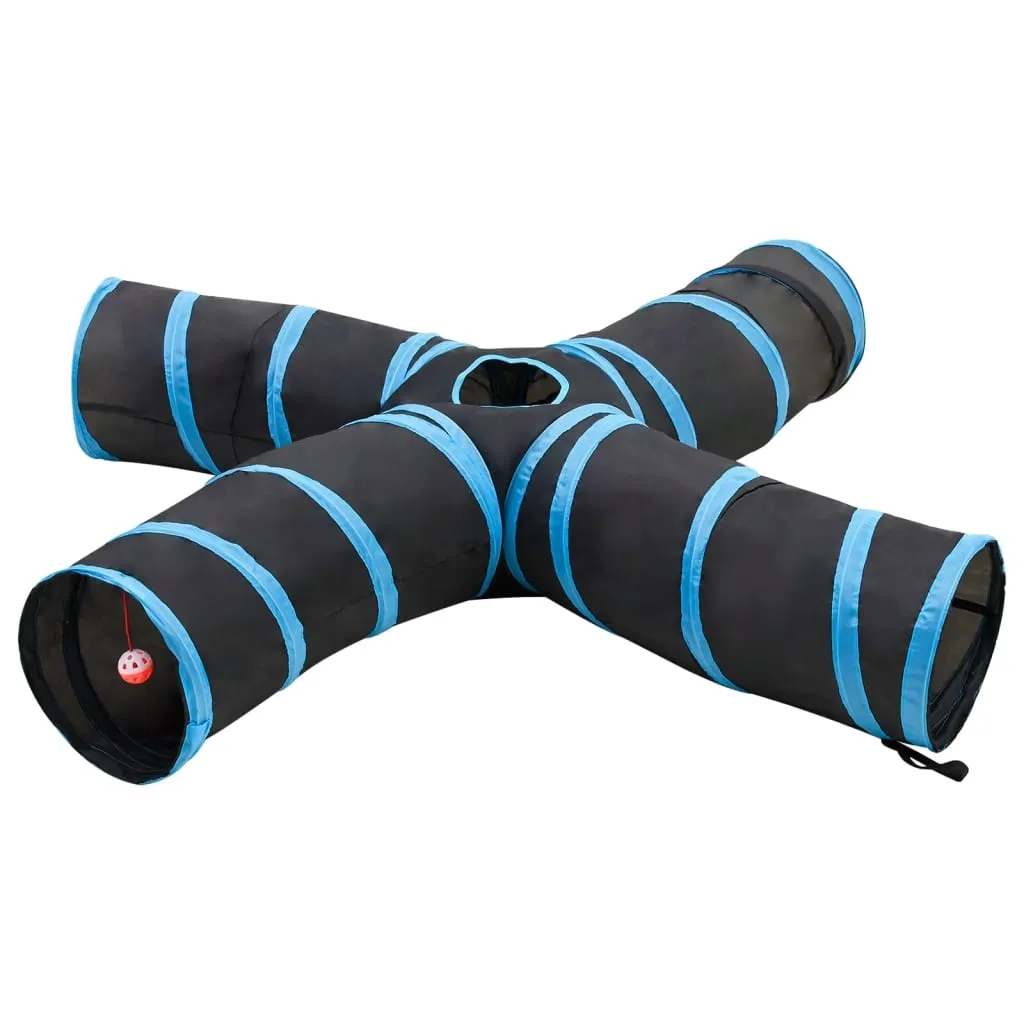vidaXL Kattetunnel 4-veis svart og blå 25 cm polyester