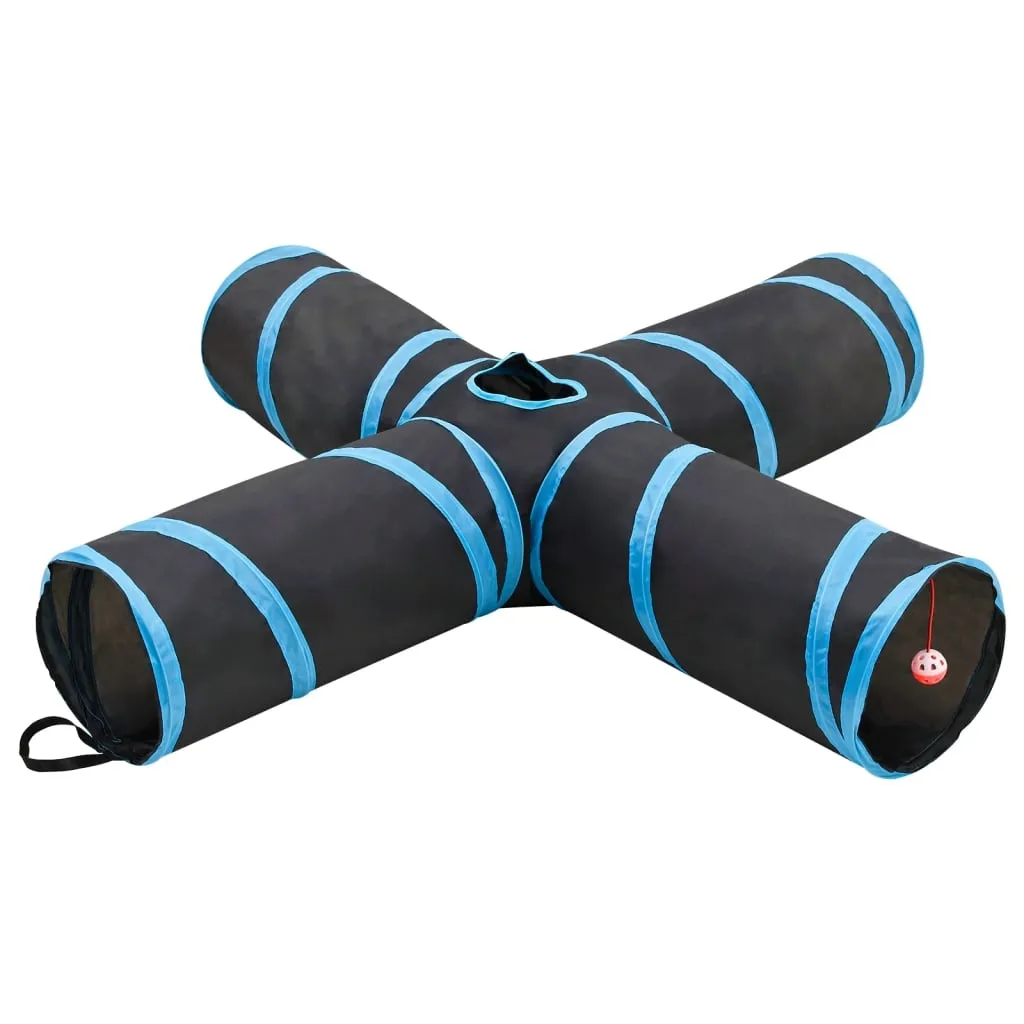 vidaXL Kattetunnel 4-veis svart og blå 132 cm polyester