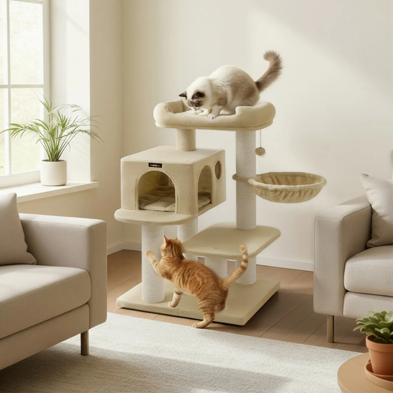 Klatrestativ for katt, 70x60x112 cm, Beige