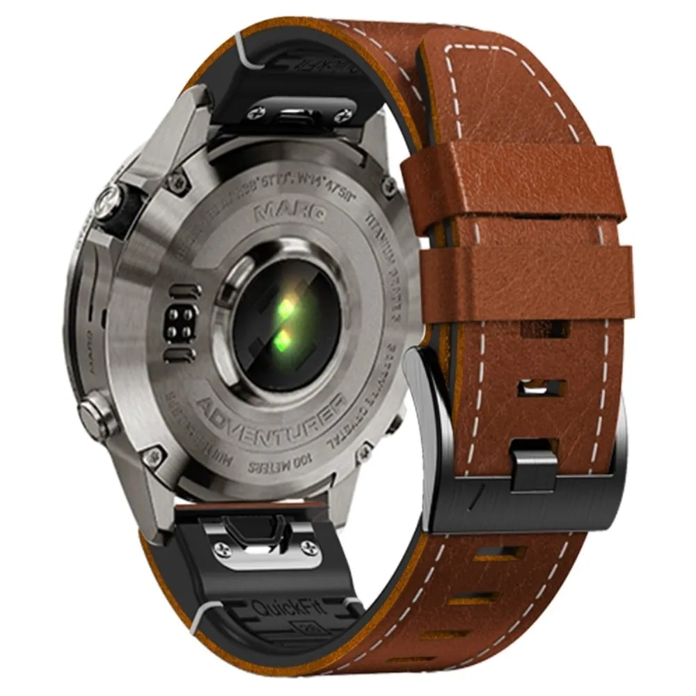 Garmin 26 mm Quickfit Universal-klokkerem med lærbelegg og fleksibelt håndleddsbånd - Brun