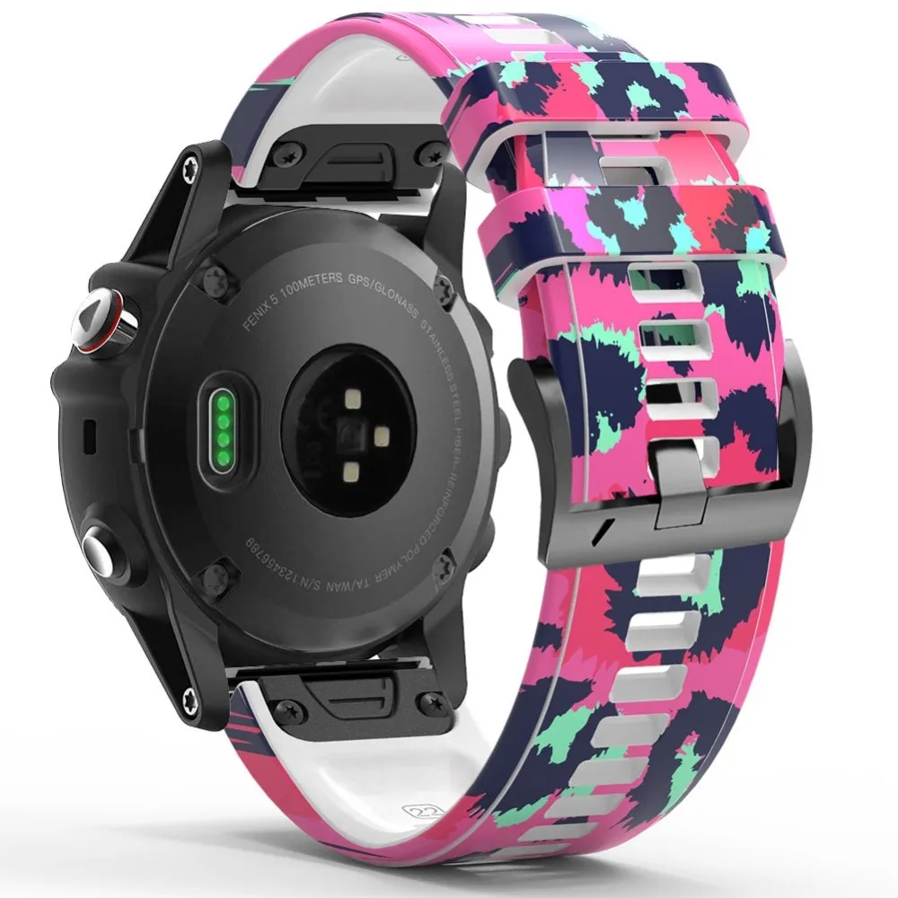 26 mm silikonrem i mønsterstil til Garmin-klokke - Rose Leopard