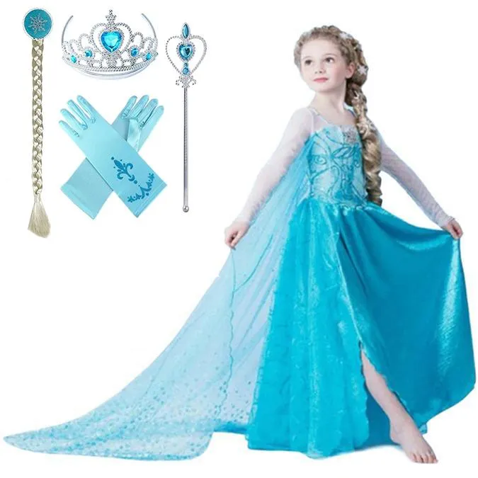 Elsa Princess kjole +4 ekstra tilbehør
