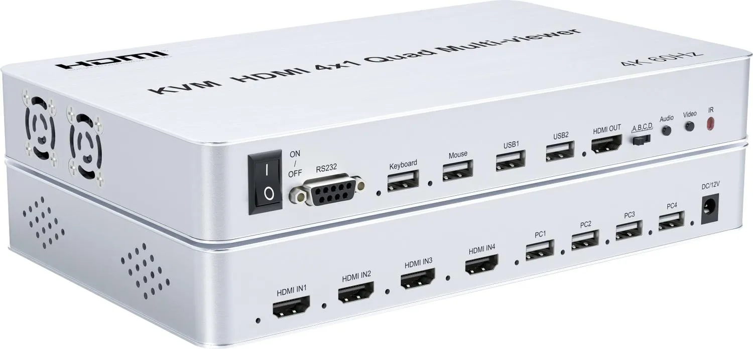 NÖRDIC KVM-svitsj 4xPC til 1xHDMI 4K 60Hz Quad Multi-Viewer med 4xUSB-A