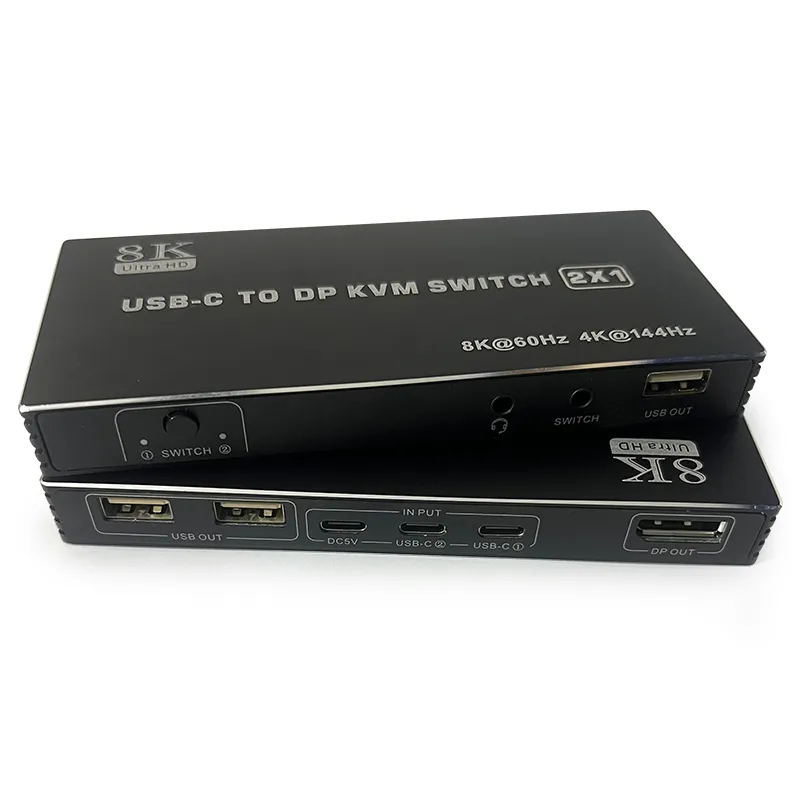 NÖRDIC USB-C KVM-switch 2 til 1 DP 8K60Hz 4K144Hz 3xUSB 1x3.5mm