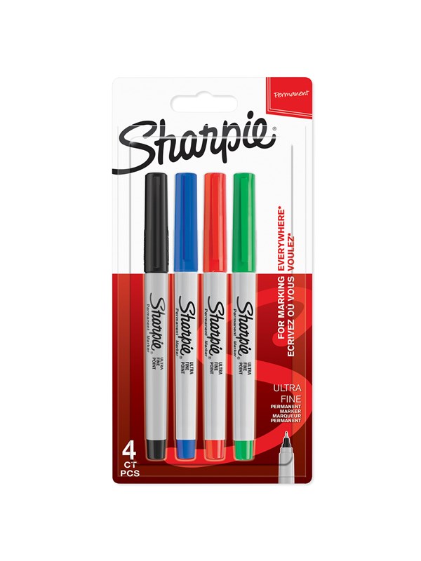 Sharpie Permanent Markers | Ultra-Fine Point | Assorted Classic Colours | 4 Count
