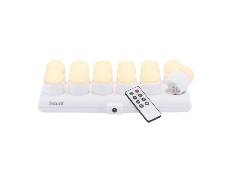 Securit® AMSTERDAM LED Fyrfadslys 12 stk. + ladest., hvidt lys