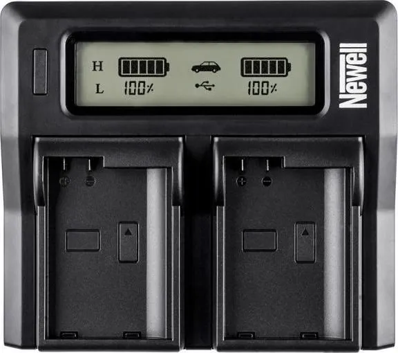 Newell DC-LCD to-kanals lader for NP-F, NP-FM serie batterier for Sony