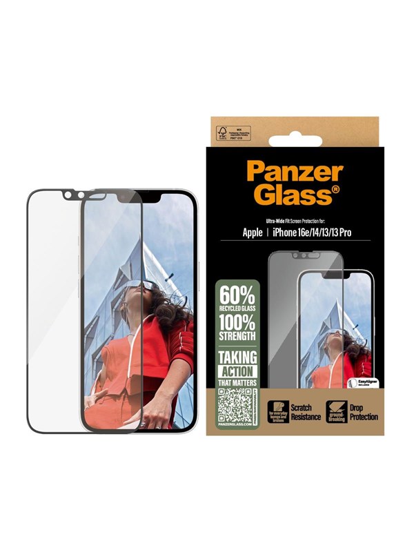 PanzerGlass Screen Protector iPhone 17e | 16e | 14 | 13 | 13 Pro | Ultra-Wide Fit w. EasyAligner