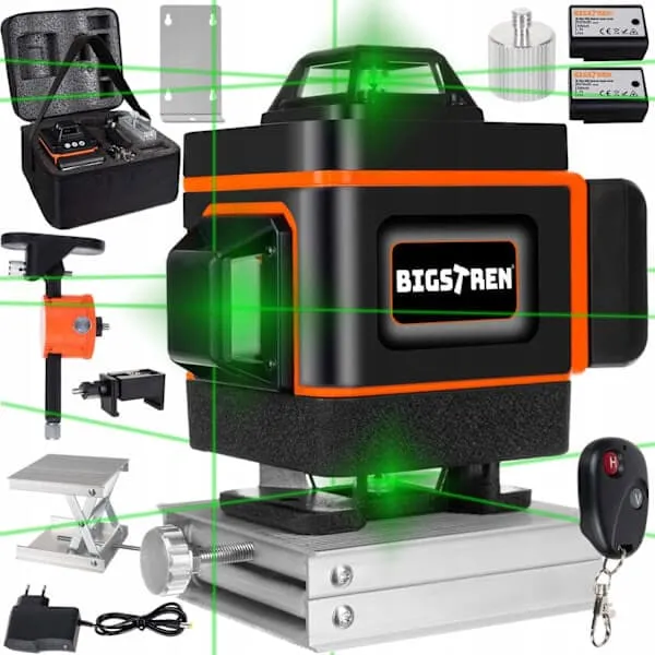 16-linjers laserpass | 4D 360° krysslaser med 2 batterier og 3 braketter