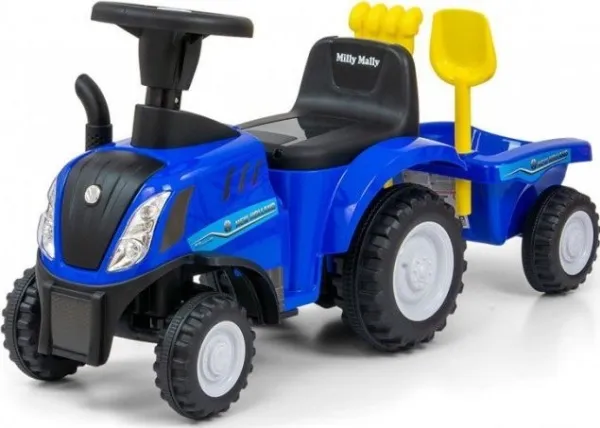 Milly Mally skyvebil/vogn “New Holland T7” traktor, blå