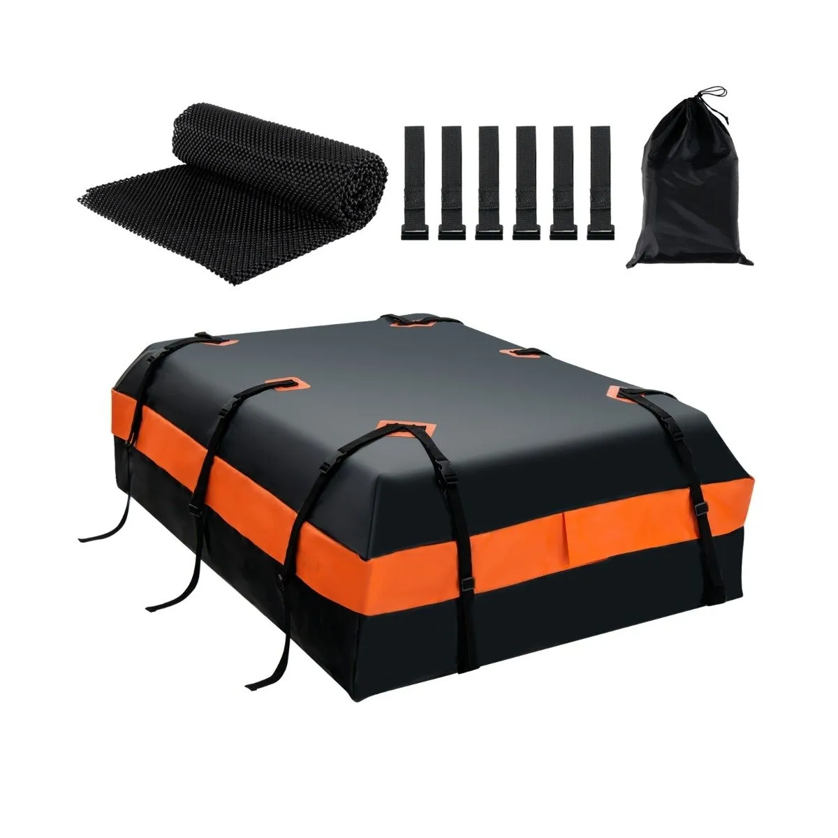 Vanntett takboks med 600 L kapasitet for alle kjøretøy 132x100x43cm svart+oransje