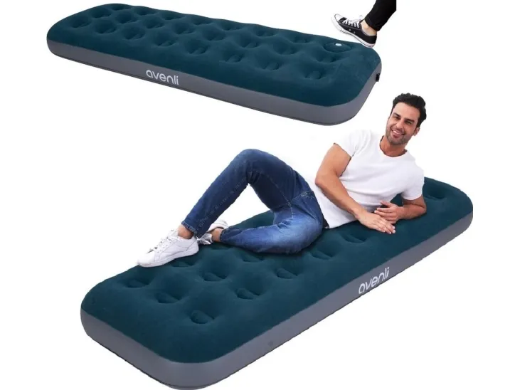 JiLong oppblåsbar madrass flokkert, 1-person med innebygd benpumpe 191x73x22 cm (24130)