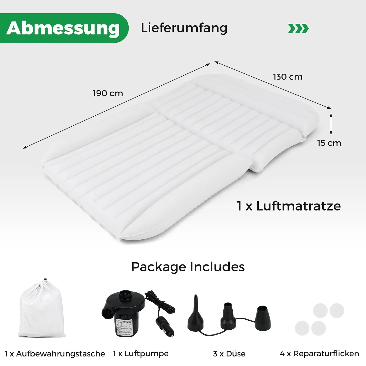 SUV Luftmadrass 190x130 cm, Oppblåsbar Seng med Pumpe