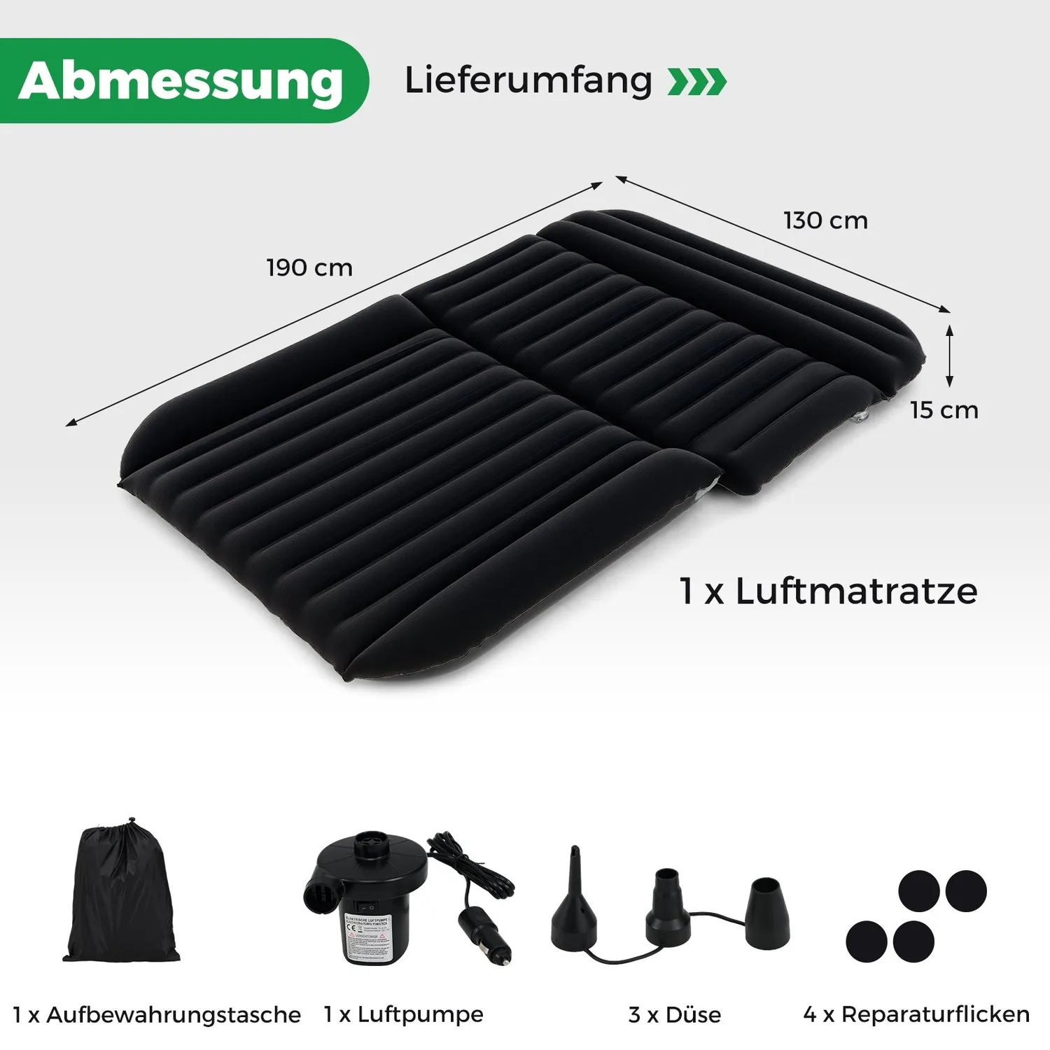 SUV Luftmadrass 190x130 cm, Oppblåsbar Seng med Pumpe
