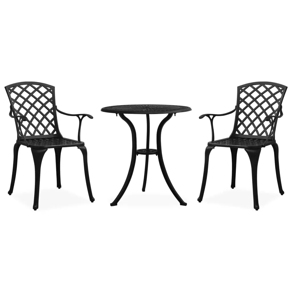 vidaXL Bistrosett 3 deler støpt aluminium svart