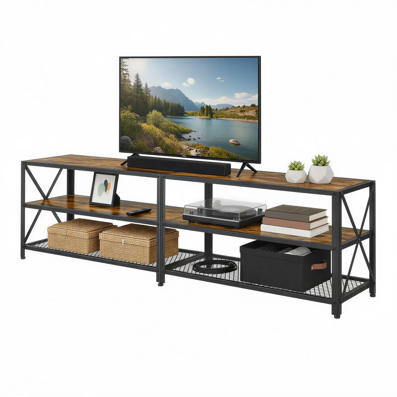 TV-benk, 178x39x52 cm, Brun-Svart