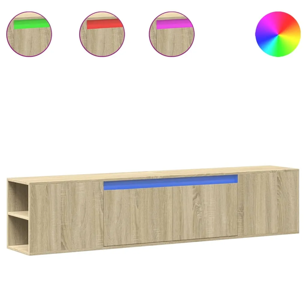 vidaXL Vegghengt TV-benk med LED sonoma eik 180x31x39,5 cm
