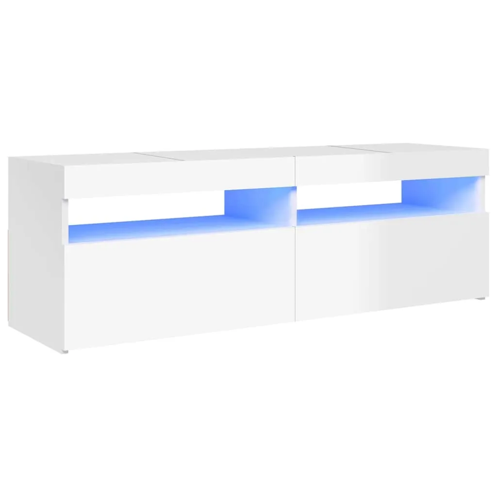 vidaXL TV-benk med LED-lys høyglans hvit 120x35x40 cm