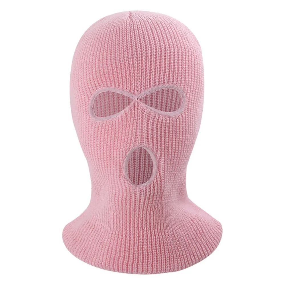 Vinter helmaske Tre - hulls Balaclava Strikket hattehals Damask - Rosa
