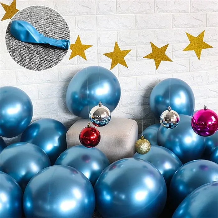 10x glanset perle oppblåsbar krom ballonger metallisk blå
