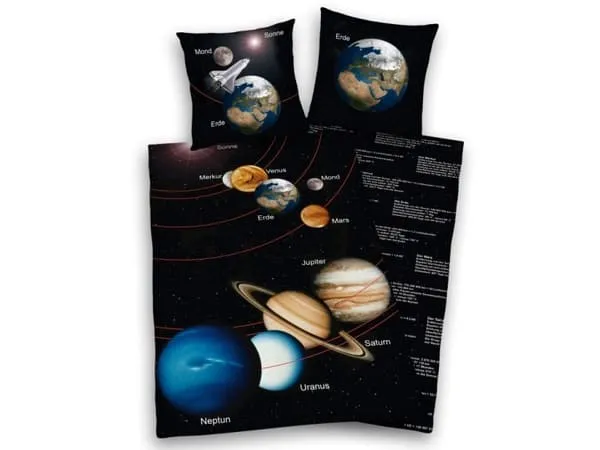 Rum / Solsystemet Sengetøj - 100 procent bomuld TYSK sprog - 80×80 cm + 135×200 cm